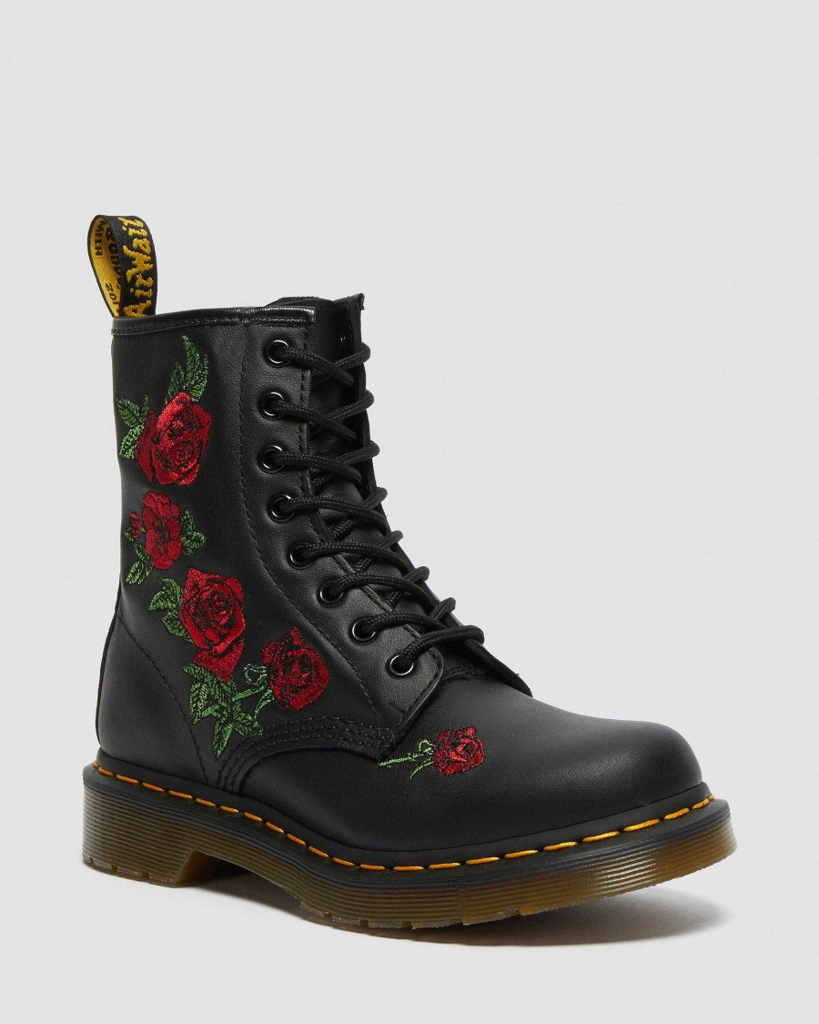 Le Signore Dr. Martens Tenie | Stivaletti Stringati In Pelle 1460 Vonda Floreale Rosa Musta — Softy T