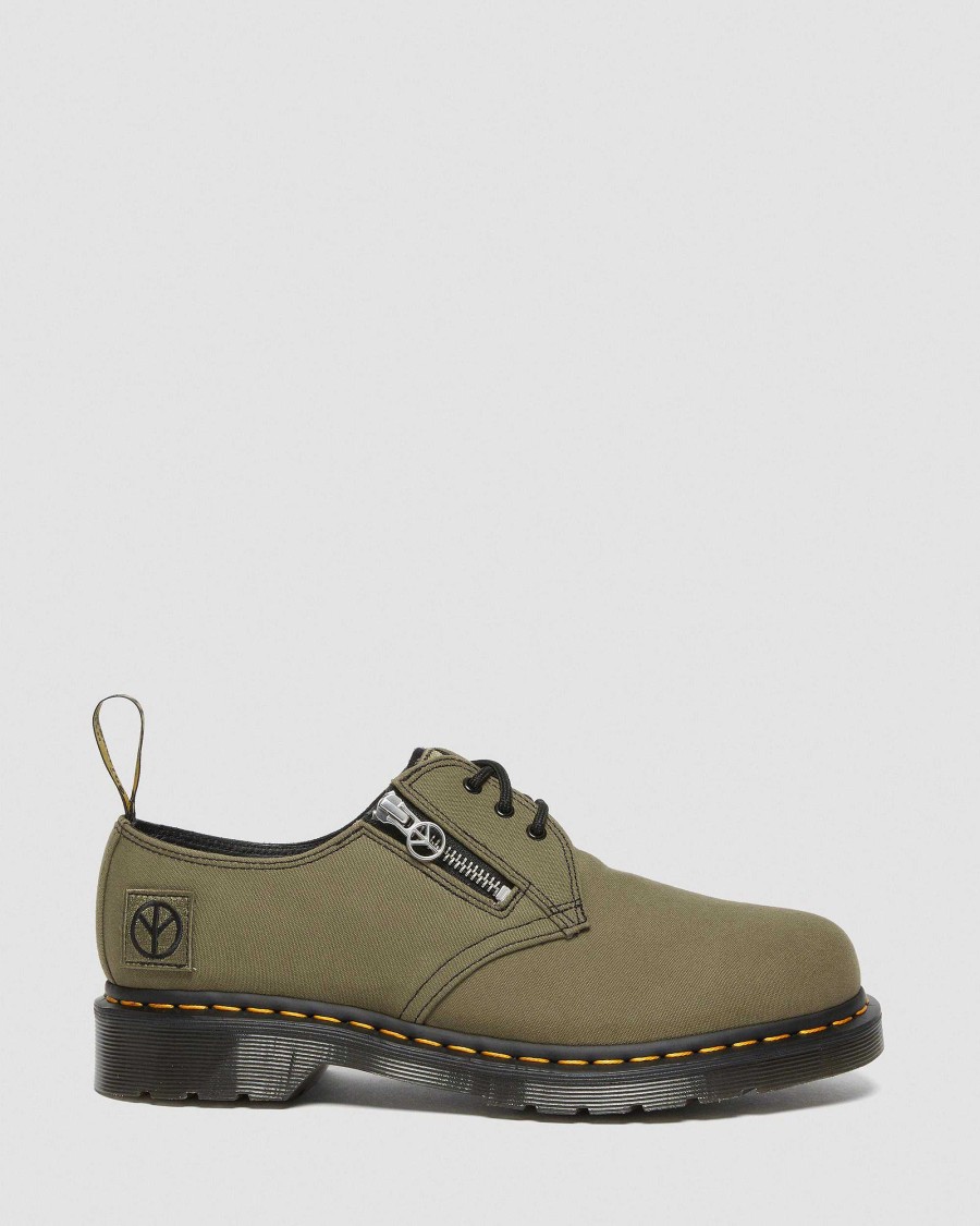 La Mia Genealogia Dr. Martens Scarpe Stringate | 1461 Tela Babilonia -Scarpe In Pelle Nero+Oliva — Tela+Wanama