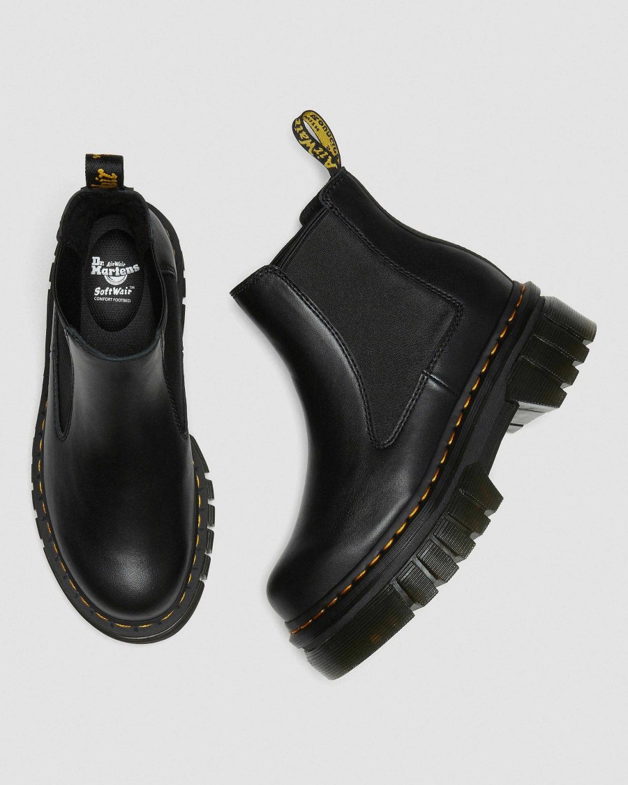 La Mia Genealogia Dr. Martens Piattaforme | Stivaletti Chelsea Audrick Nappa Lux In Pelle Con Plateau Nero: Nappa Lux