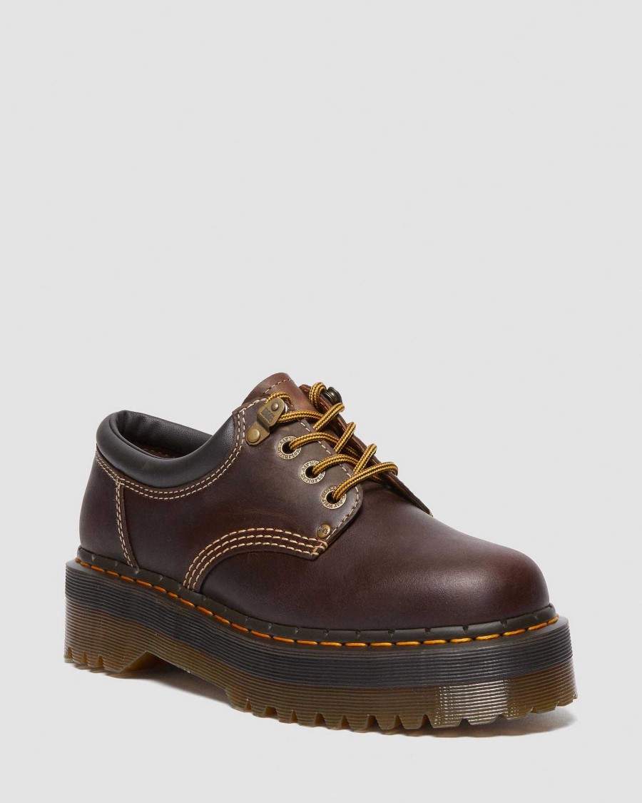 Le Signore Dr. Martens Scarpe Con Plateau | 8053 Piattaforma In Pelle Di Cavallo Pazzo Quad Ii -Kengat Marrone Scuro — Crazy Horse+Pu