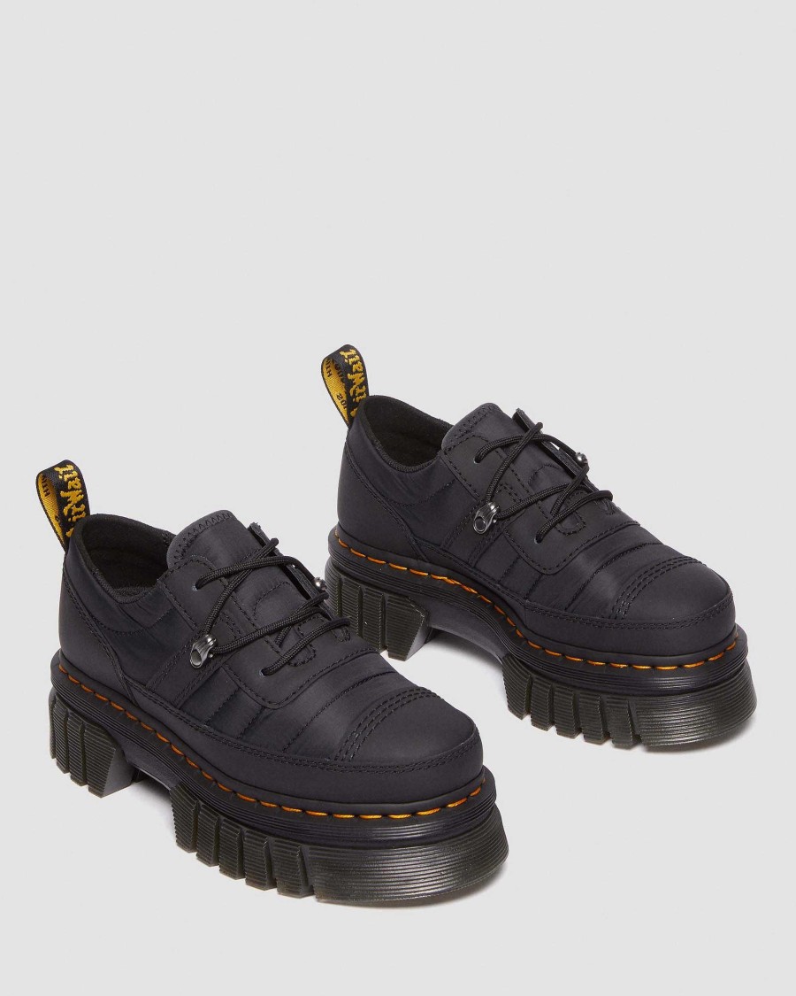 Le Signore Dr. Martens Scarpe Con Plateau | Piattaforma Trapuntata Audrick 3I - Kengat Nero: Pelle Gommata+Calda Trapuntata