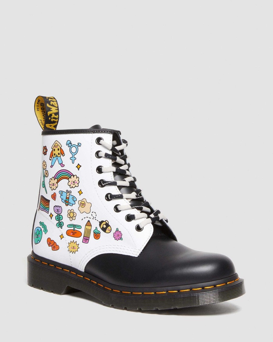 La Mia Genealogia Dr. Martens Tenie | 1460 Spazzole In Pelle Liscia Wednesday Holmes Pride Bianco+Nero: Liscio