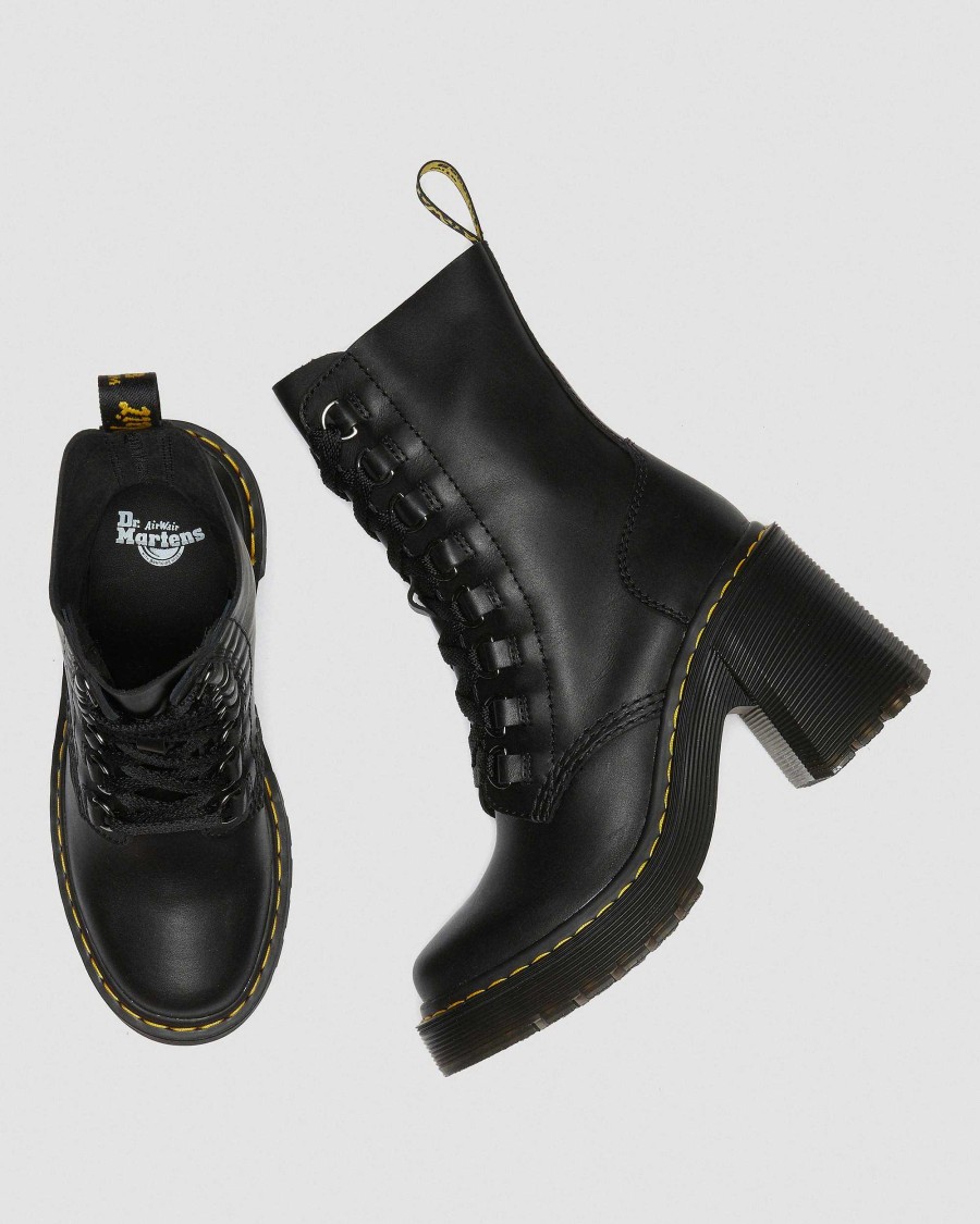 Le Signore Dr. Martens Stivaletti | Stringate In Pelle Chesney Con Tacco Svasato -Maiharit Musta: Sandali