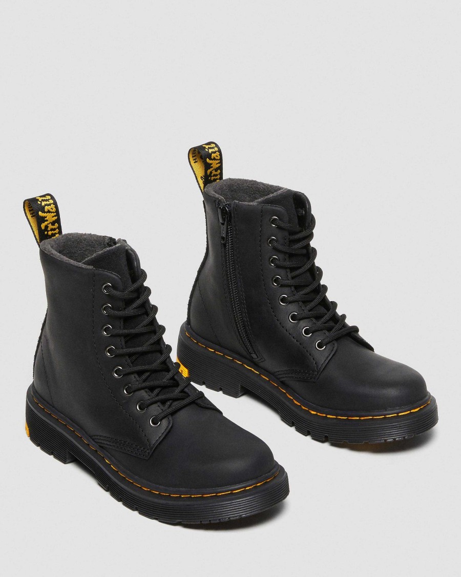 Bambini Dr. Martens Maihar Per Bambini | Mokkanahkaiset Junior 1460 Wintergrip Stringate -Maiharit Musta-Yellowstone Wp