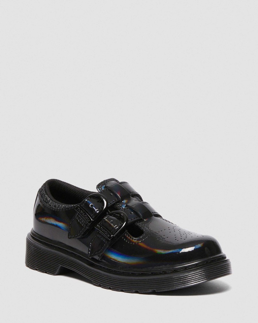 Bambini Dr. Martens Scarpe Da Scuola Per Ragazze | Junior 8065 Scarpe Mary Jane Arcobaleno Nero: Brevetto Arcobaleno