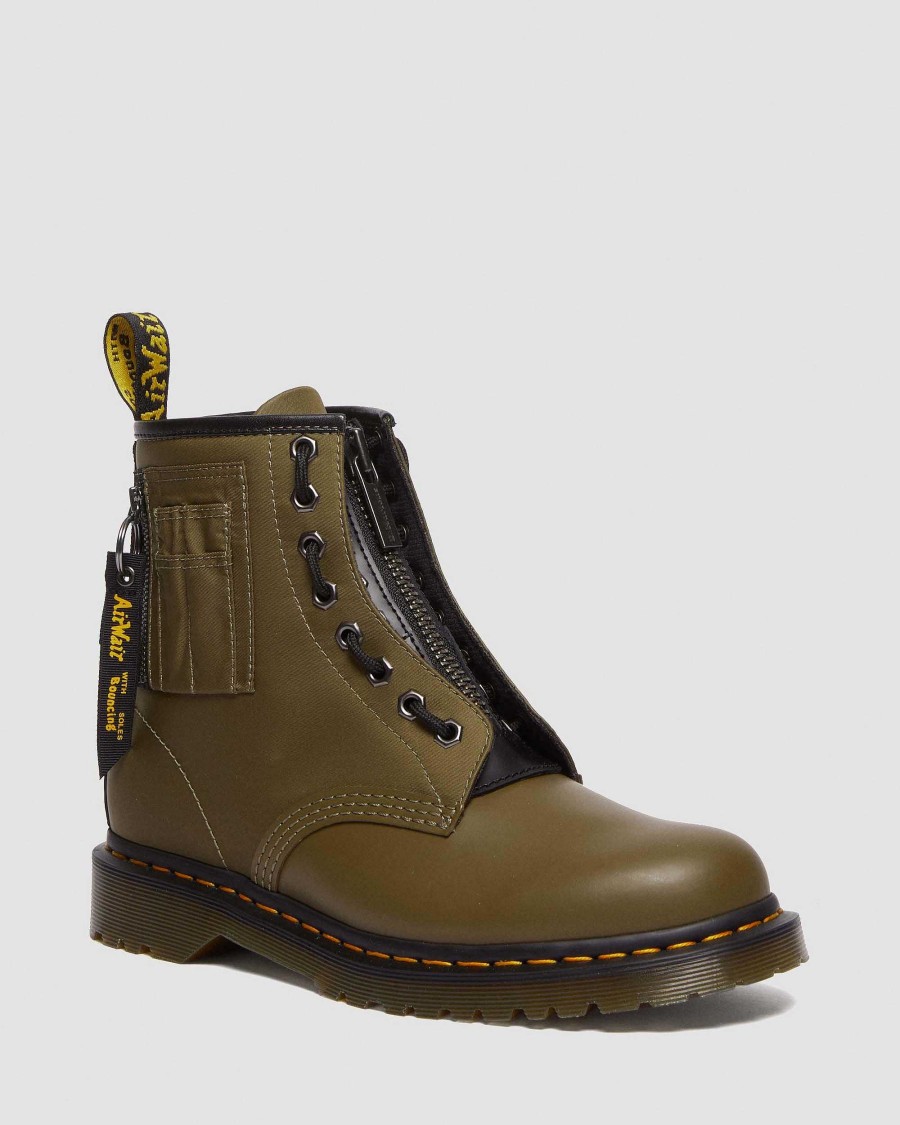 La Mia Genealogia Dr. Martens Calzature Utili | 1460 Stivali Ben Alpha Industries In Pelle E Nylon Oliva+Nero