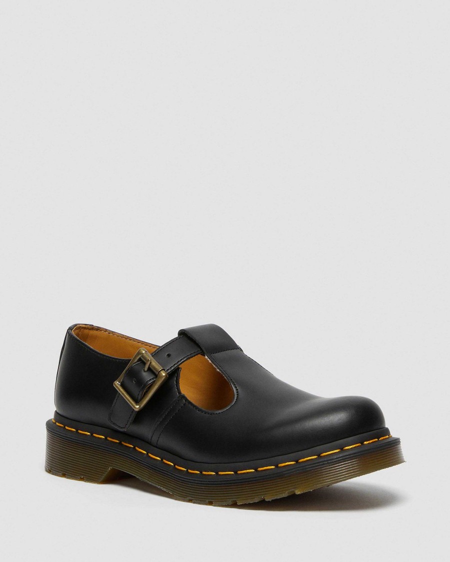 Le Signore Dr. Martens Scarpe Nere | Polley In Pelle Liscia Mary Jane -Kengat Liscio Nero