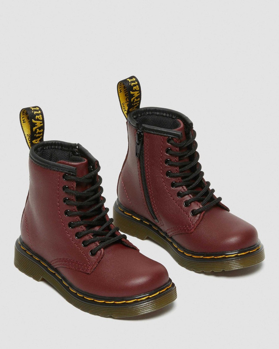 Bambini Dr. Martens Scarpe Da Scuola Per Ragazze | Stivali Stringati 1460 Softy T In Pelle Per Bambini Rosso Ciliegia Softy T