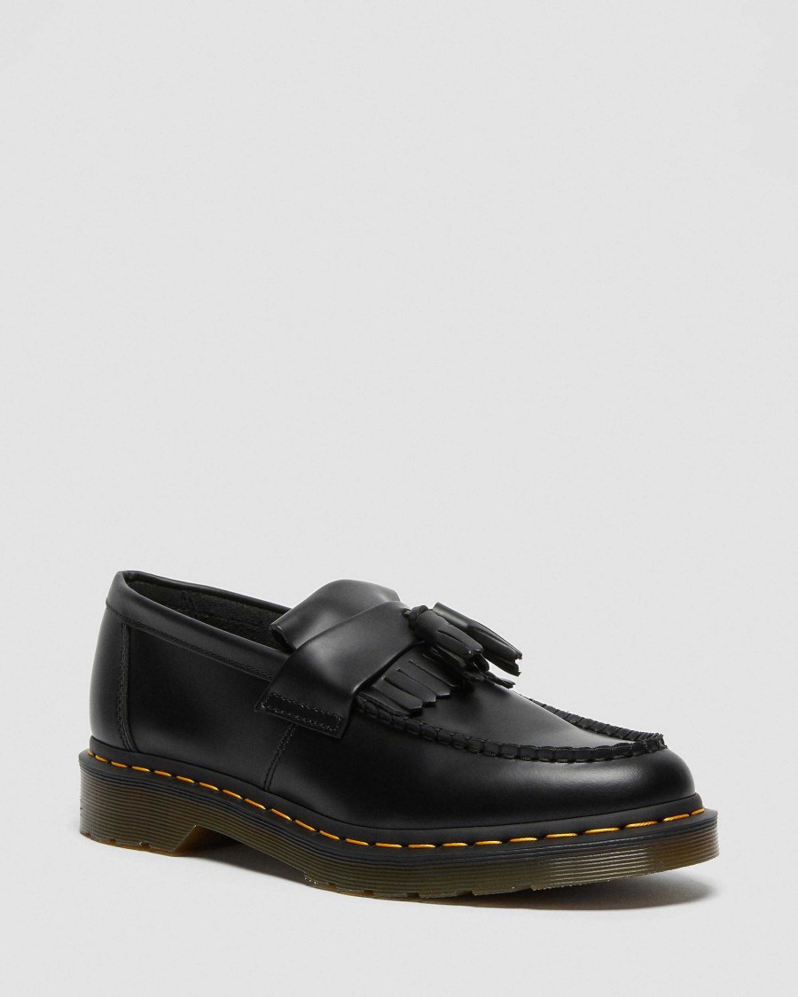 La Mia Genealogia Dr. Martens Tutti I Mocassini | Mocassini Con Nappine Lisce In Pelle Adrian Con Cuciture Gialle Liscio Nero