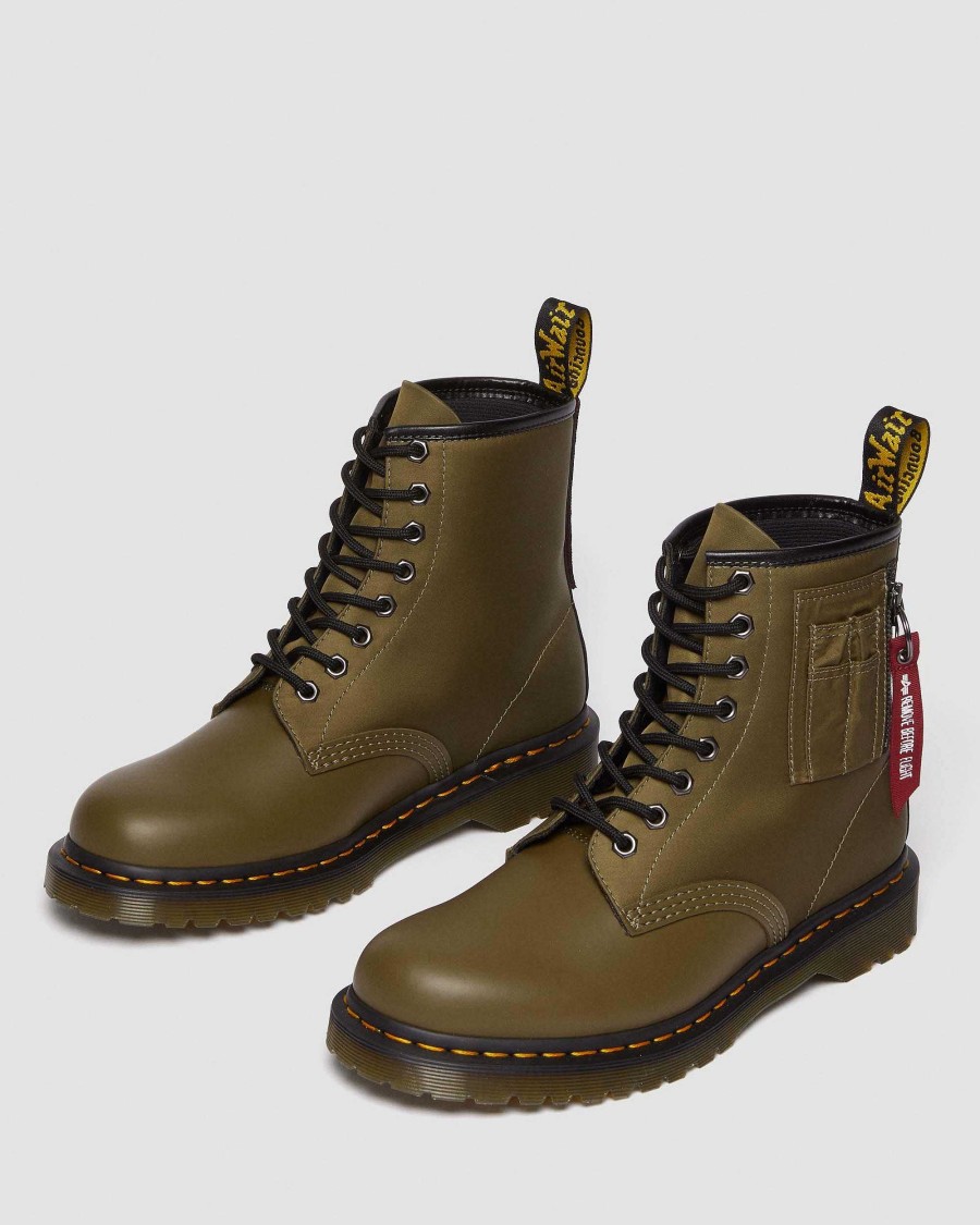 La Mia Genealogia Dr. Martens Calzature Utili | 1460 Stivali Ben Alpha Industries In Pelle E Nylon Oliva+Nero