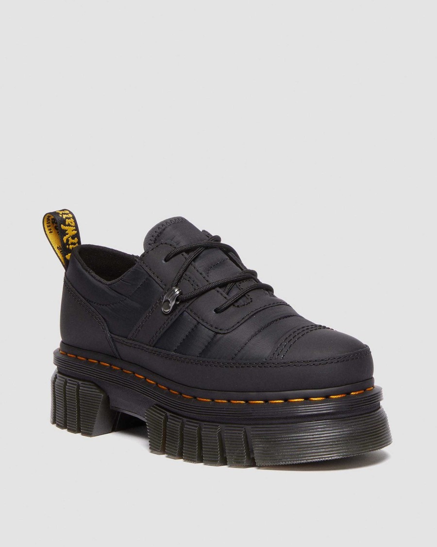 Le Signore Dr. Martens Scarpe Con Plateau | Piattaforma Trapuntata Audrick 3I - Kengat Nero: Pelle Gommata+Calda Trapuntata