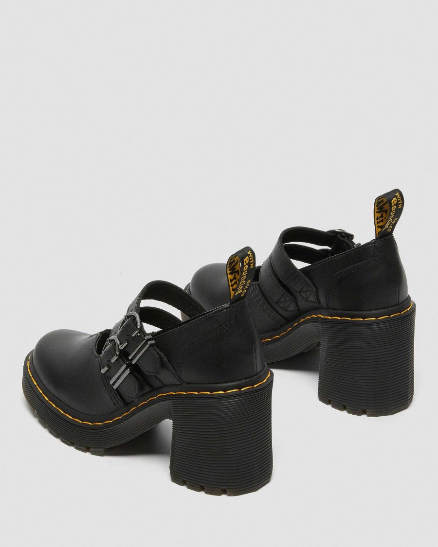 Le Signore Dr. Martens Scarpe Nere | Sandali Con Tacco Mary Jane In Pelle Eviee - Falena Musta: Sandali