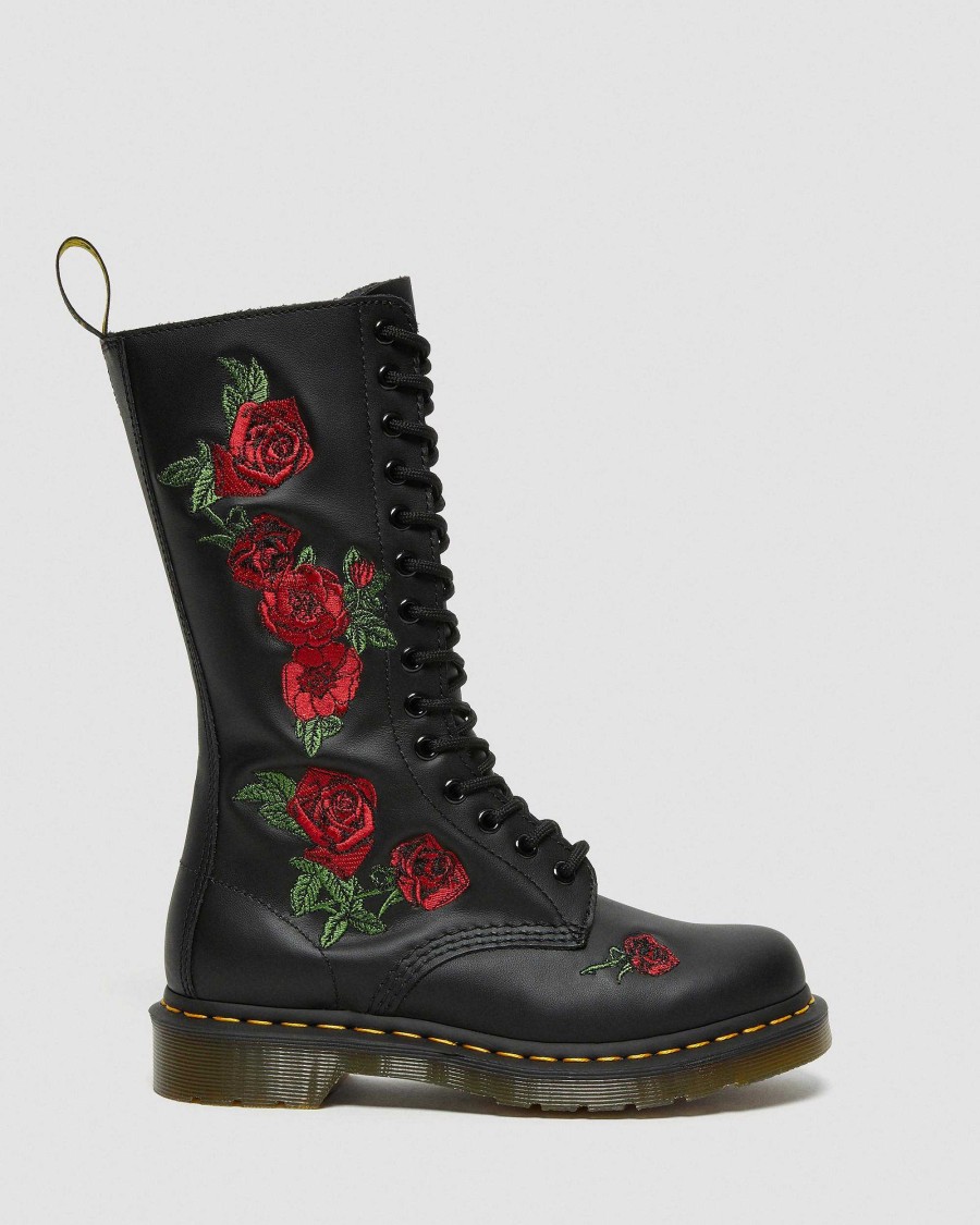 Le Signore Dr. Martens Tenie | Stivaletti Stringati In Pelle 1914 Vonda Con Motivo Floreale Rosa Musta — Softy T