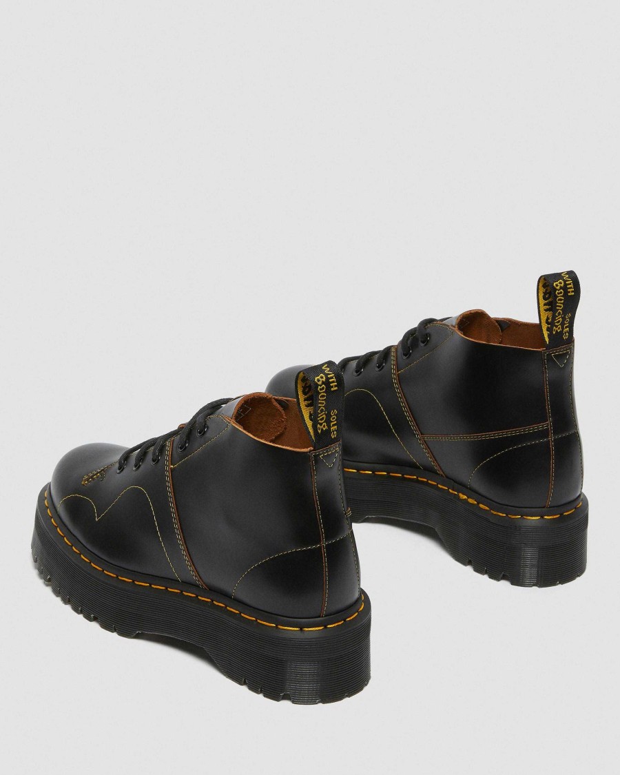 La Mia Genealogia Dr. Martens Piattaforme | Scimmia Con Piattaforma Church Quad In Pelle -Maiharit Musta: Liscio Vintage