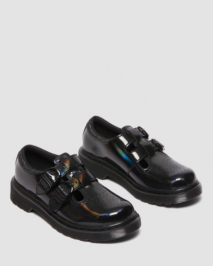 Bambini Dr. Martens Scarpe Da Scuola Per Ragazze | Junior 8065 Scarpe Mary Jane Arcobaleno Nero: Brevetto Arcobaleno