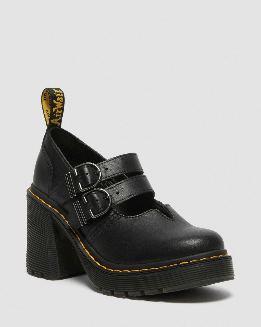 Le Signore Dr. Martens Scarpe Nere | Sandali Con Tacco Mary Jane In Pelle Eviee - Falena Musta: Sandali