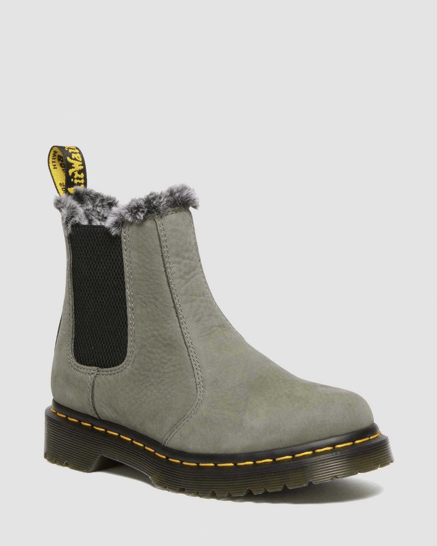 Le Signore Dr. Martens Stivaletti | 2976 Stivaletti Chelsea In Nabuk Foderati In Pelliccia Sintetica Leonore Grigio Nichel — Nabuk Milled Wp