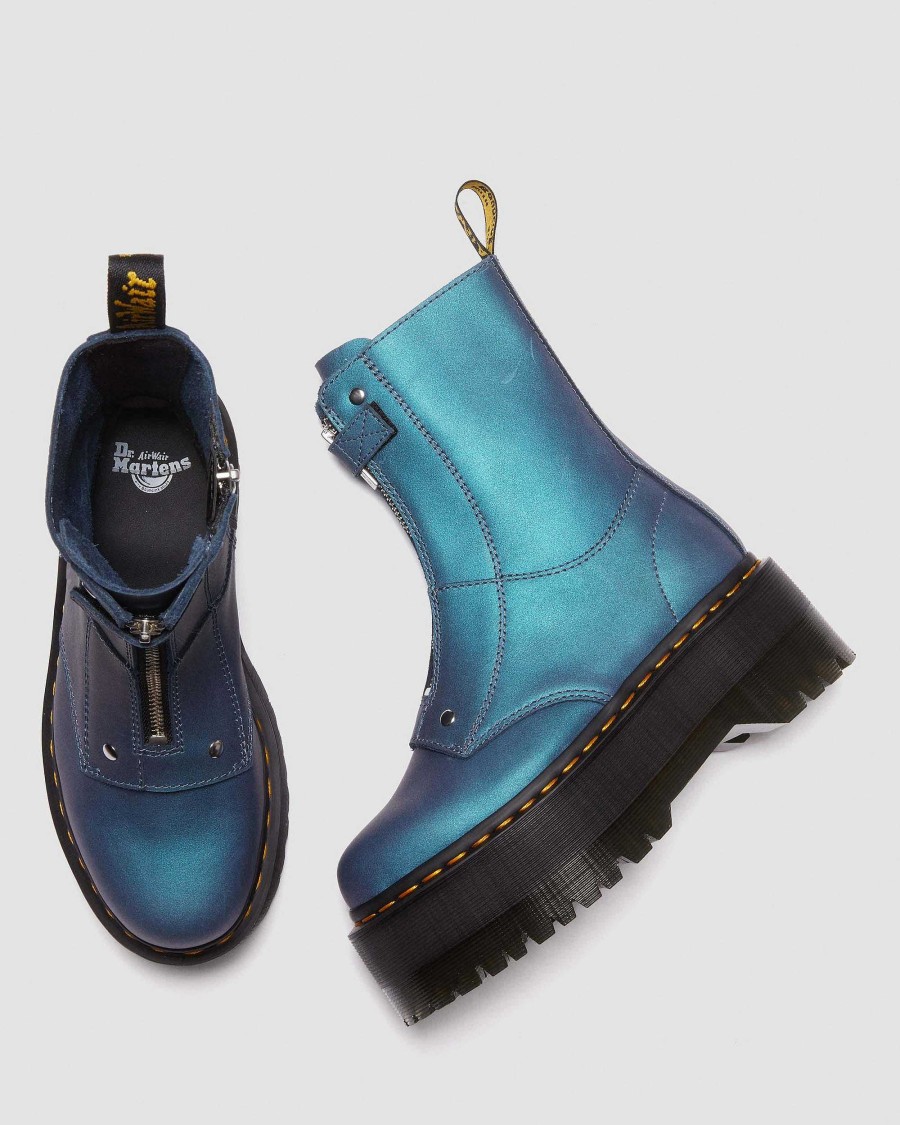 Le Signore Dr. Martens Maihar Dal Manico Alto | Piattaforma Jetta Hi Max In Pelle Metallizzata -Maiharit Deep Blue Pull Up Shift