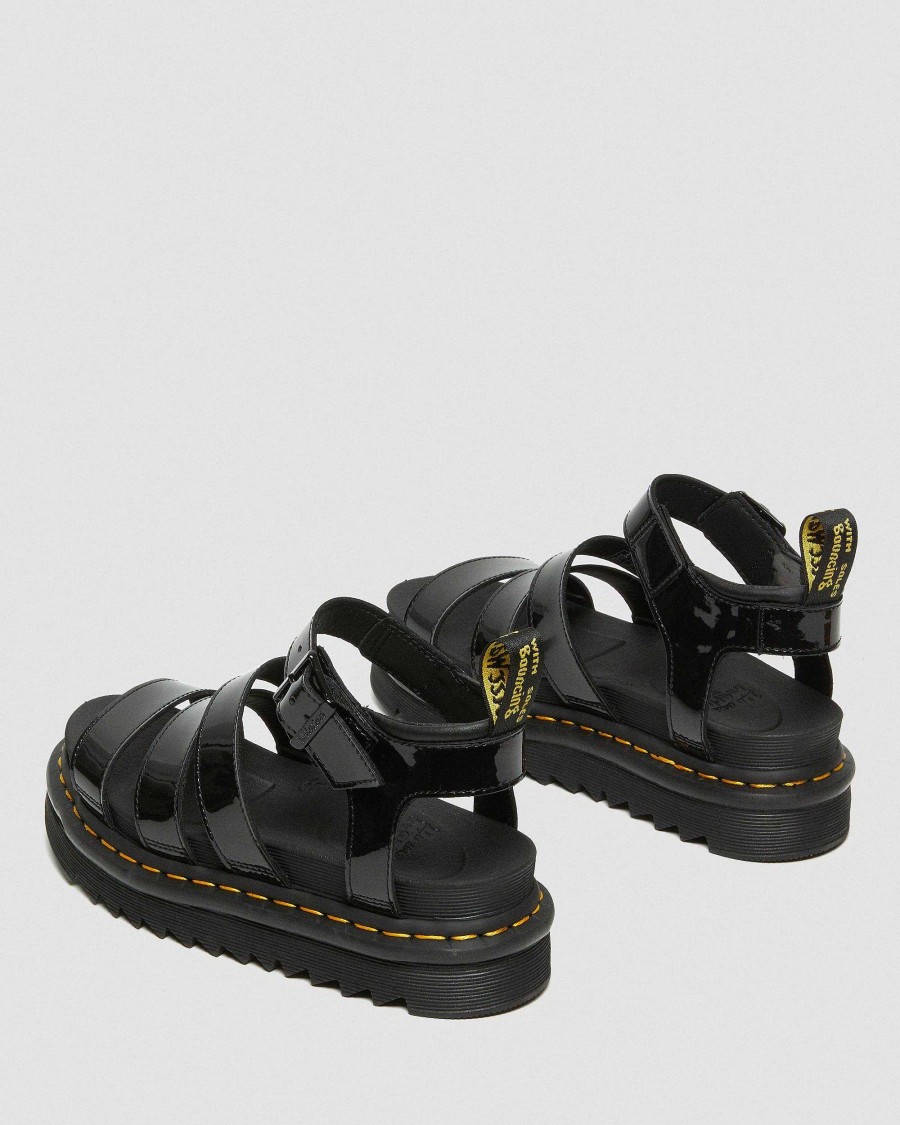 Le Signore Dr. Martens Sandalo Con Plateau | Sandali Blaire Gladiator In Vernice Nero: Lampada Brevettata