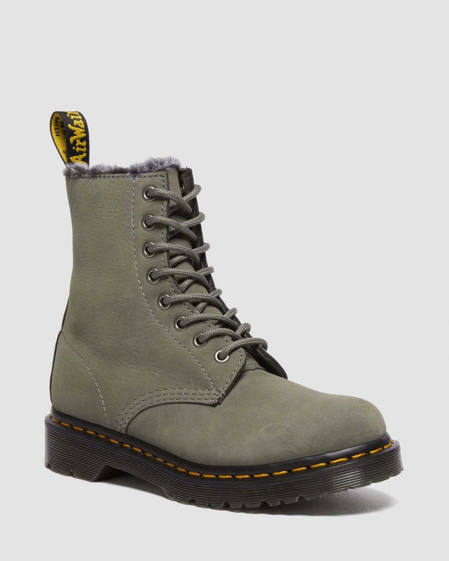 Le Signore Dr. Martens Tenie | 1460 Stringata In Nabuk Foderata In Pelliccia Sintetica Serena -Maiharit Grigio Nichel — Nabuk Milled Wp