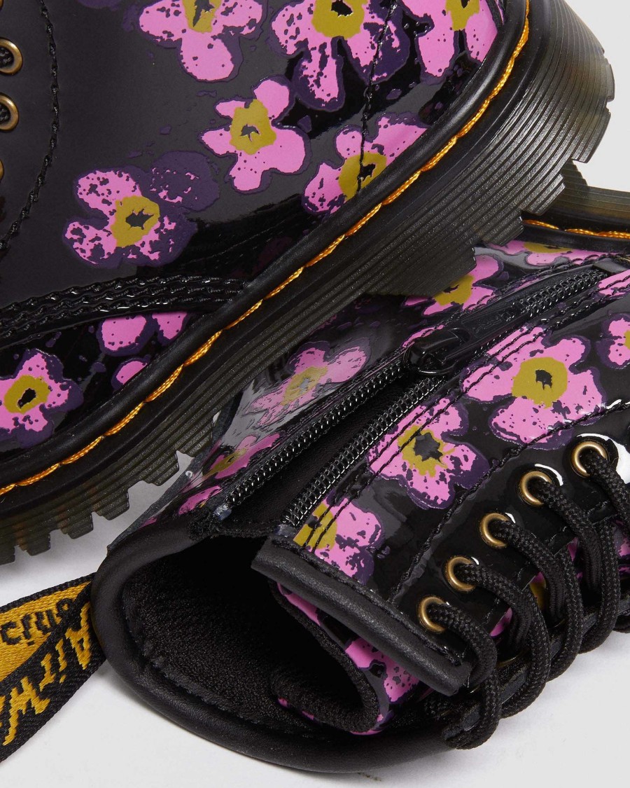 Bambini Dr. Martens Scarpe Da Scuola Per Ragazze | Bambino 1460 Brevetto Floreale -Maiharit Nero: Lampada T