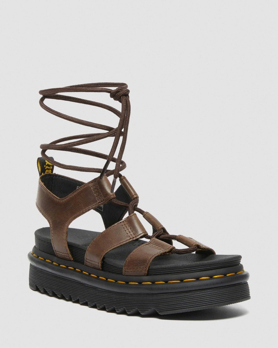 Le Signore Dr. Martens Sandalo Gladiatore | Sandali Gladiatore Nartilla Illusion In Pelle Marrone Scuro: Nuova Illusione Oleosa