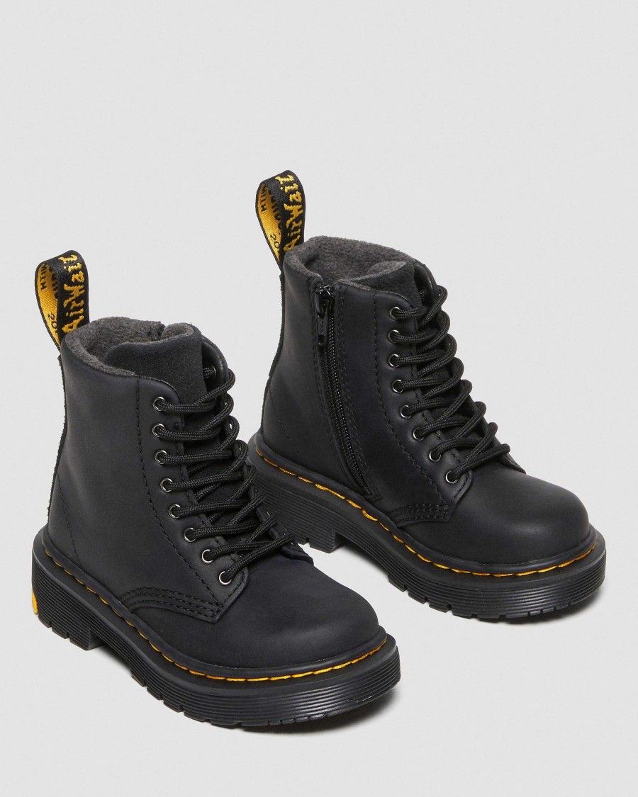 Bambini Dr. Martens Maihar Per Bambini | Stringate Per Bambini 1460 Wintergrip In Pelle Scamosciata -Maiharit Musta-Yellowstone Wp