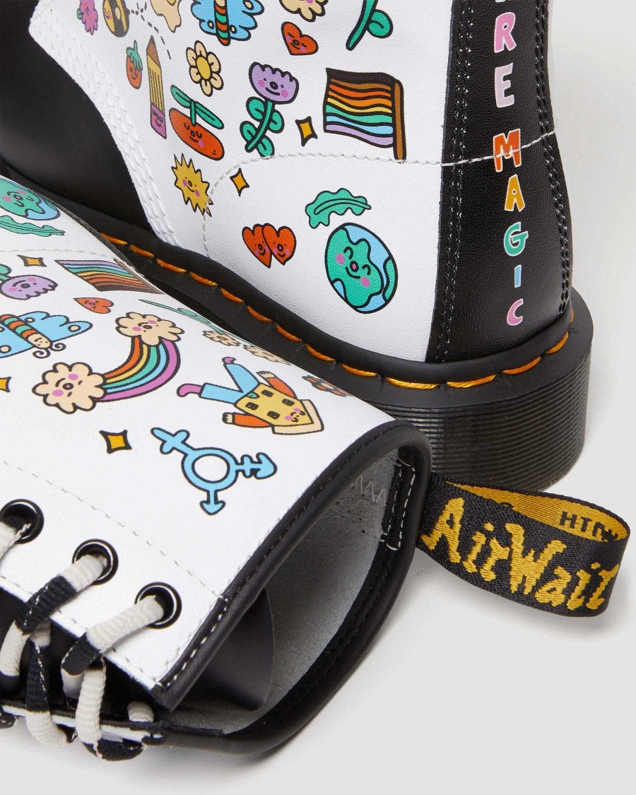 La Mia Genealogia Dr. Martens Tenie | 1460 Spazzole In Pelle Liscia Wednesday Holmes Pride Bianco+Nero: Liscio