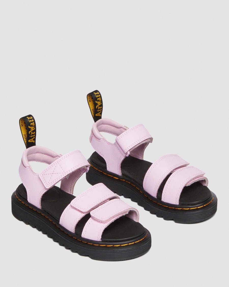 Bambini Dr. Martens Un Sandalo | Sandali Junior Klaire Athena Con Cinturino In Pelle Con Velcro Rosa Pallida: Atena