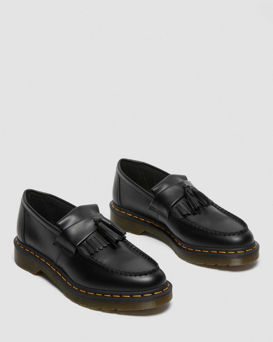 La Mia Genealogia Dr. Martens Tutti I Mocassini | Mocassini Con Nappine Lisce In Pelle Adrian Con Cuciture Gialle Liscio Nero