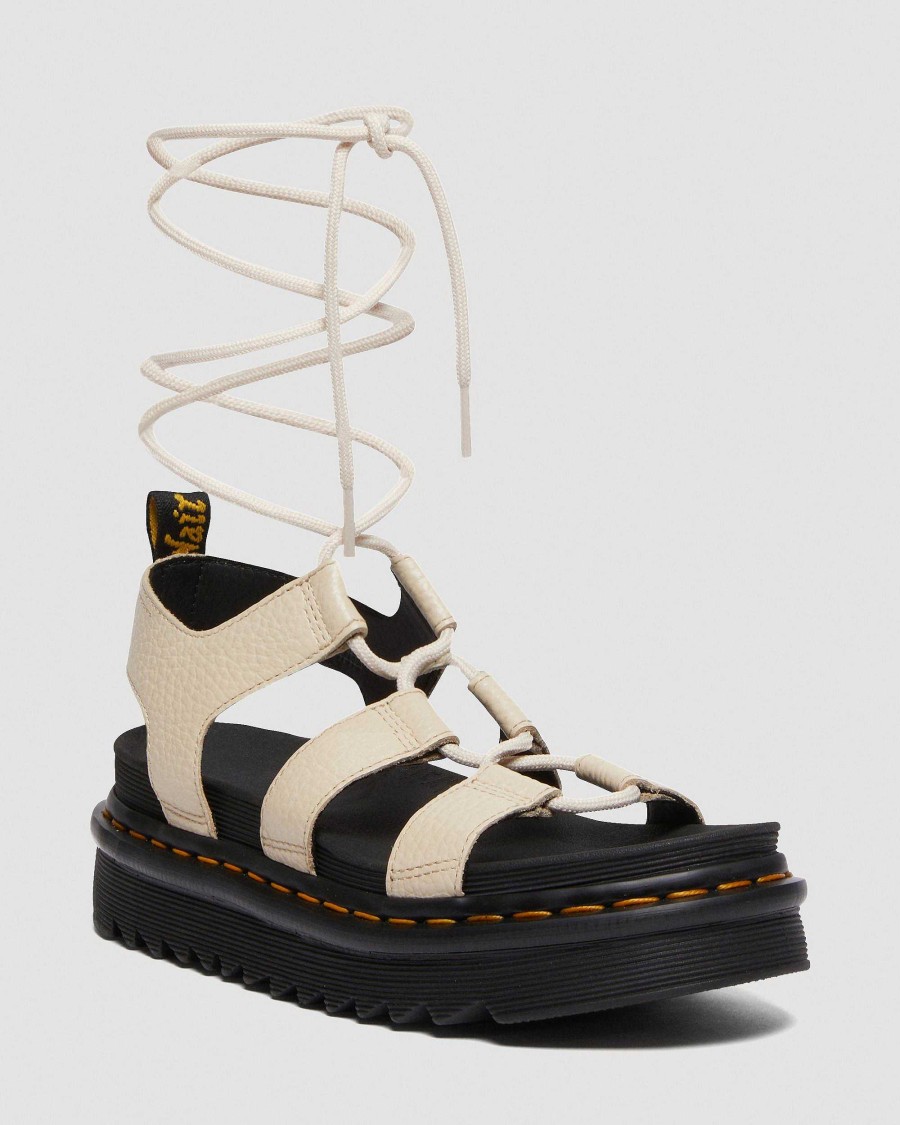 Le Signore Dr. Martens Sandalo Con Plateau | Sandali Gladiatore Nartilla In Pelle Nappa Fresata Beige Carta Nappa Fresata