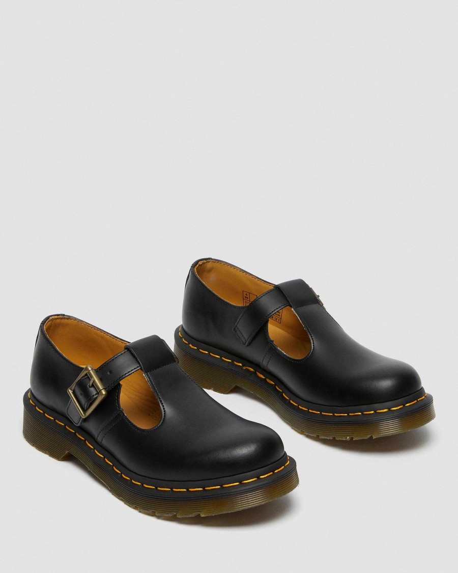 Le Signore Dr. Martens Scarpe Nere | Polley In Pelle Liscia Mary Jane -Kengat Liscio Nero