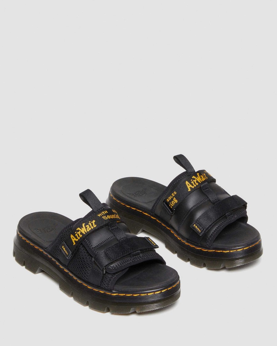 La Mia Genealogia Dr. Martens Sandalo Neri | Piattaforma Con Cinturino In Pelle Fresata Con Logo Ayce - Lipokkaat Musta: Pelle Rivestita Fresata + Rete Traspirante Delta