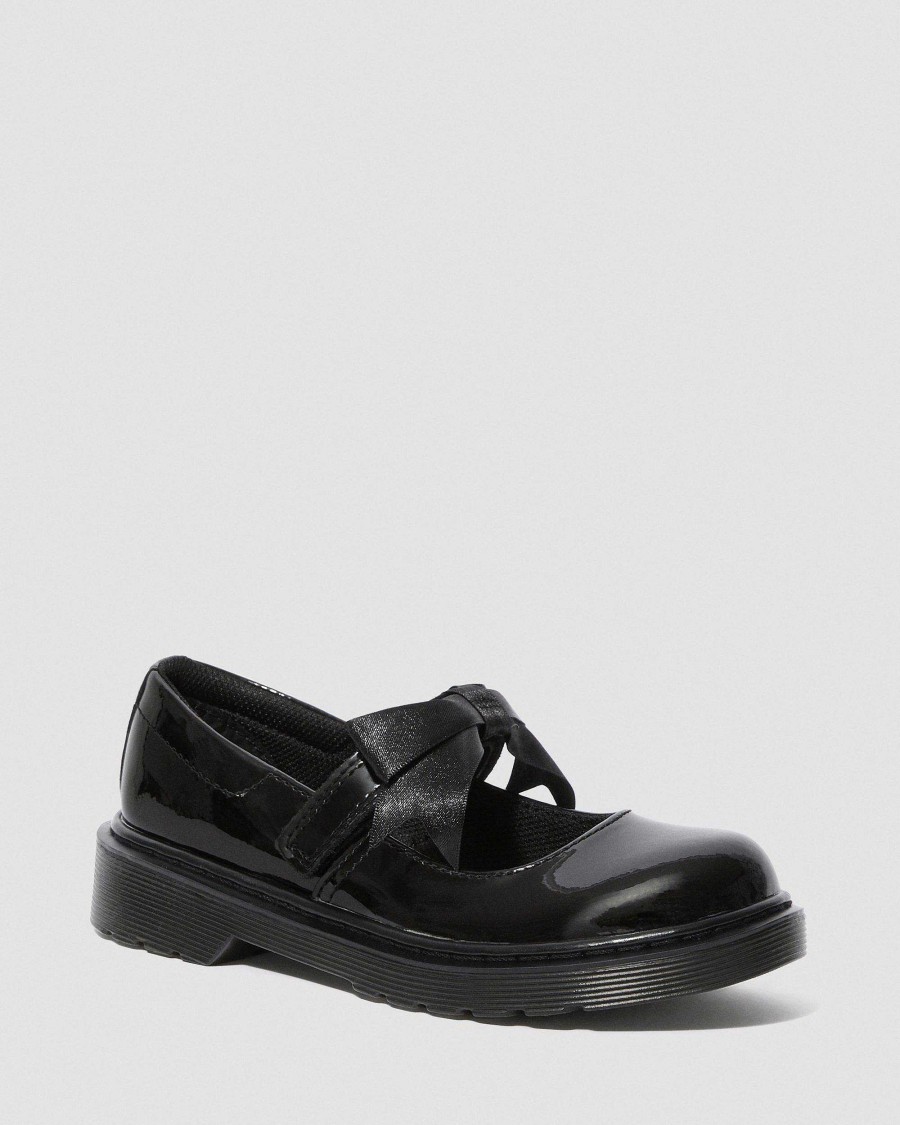 Bambini Dr. Martens Scarpe Da Scuola Per Ragazze | Scarpe Mary Jane Junior Maccy Ii In Pelle Verniciata Nero: Lampada Brevettata