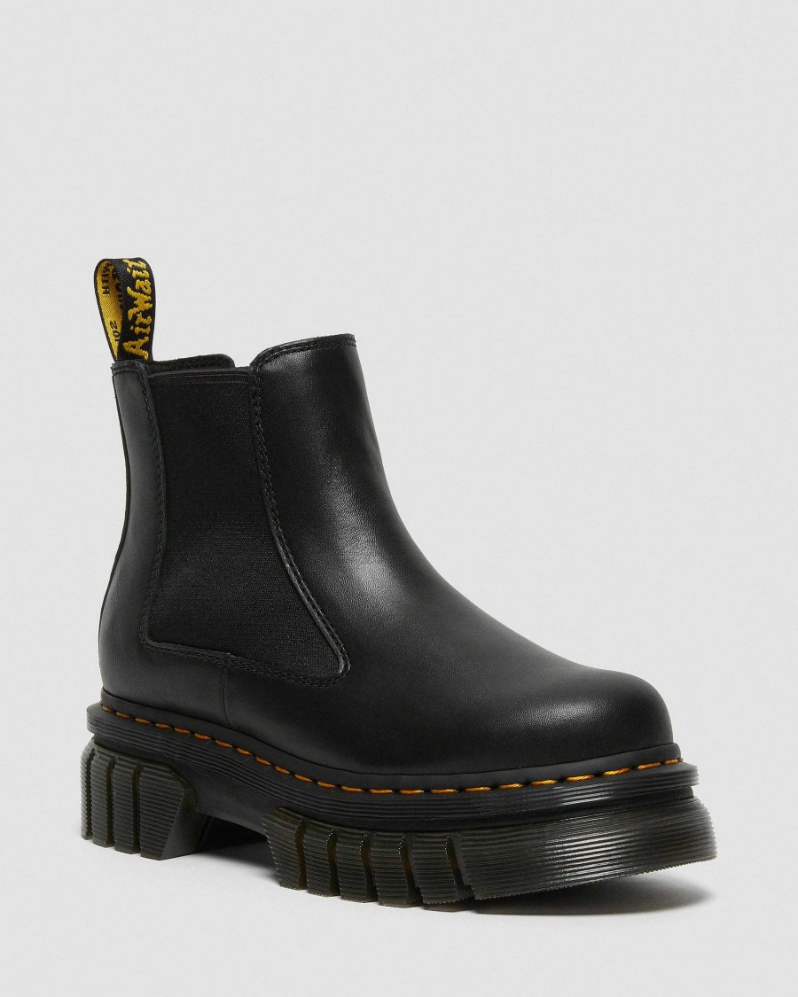 La Mia Genealogia Dr. Martens Piattaforme | Stivaletti Chelsea Audrick Nappa Lux In Pelle Con Plateau Nero: Nappa Lux