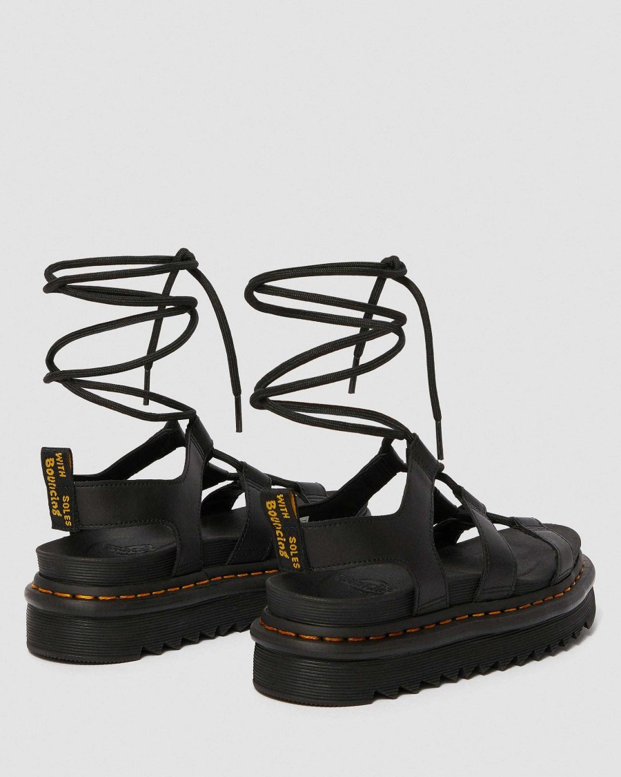 Le Signore Dr. Martens Sandalo Con Plateau | Sandali Gladiatore Stringati Nartilla Hydro In Pelle Nero Idro