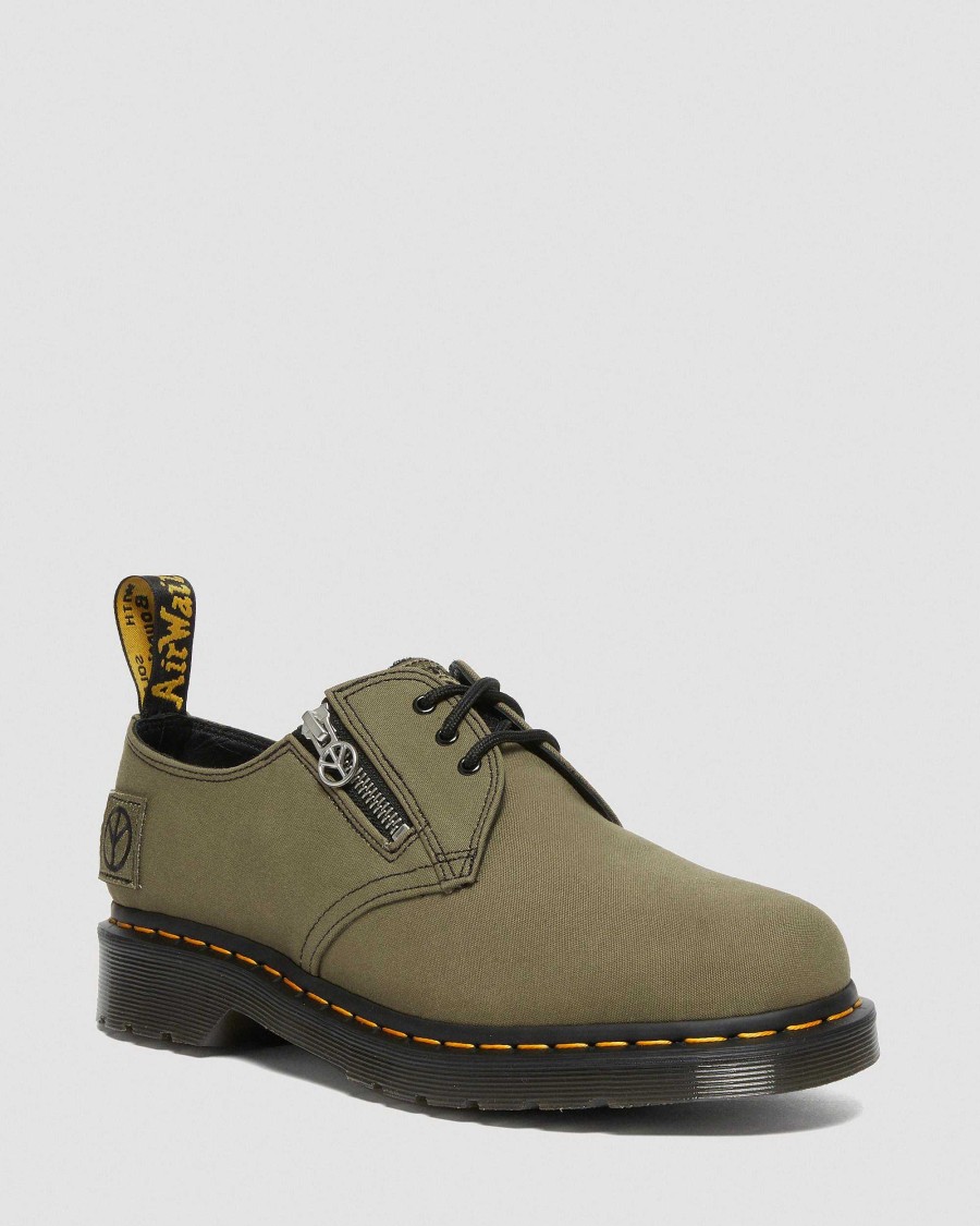 La Mia Genealogia Dr. Martens Scarpe Stringate | 1461 Tela Babilonia -Scarpe In Pelle Nero+Oliva — Tela+Wanama