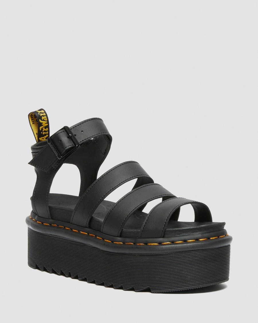 Le Signore Dr. Martens Sandalo Con Plateau | Sandali Gladiatore Con Piattaforma In Pelle Blaire Quad Hydro Nero Idro