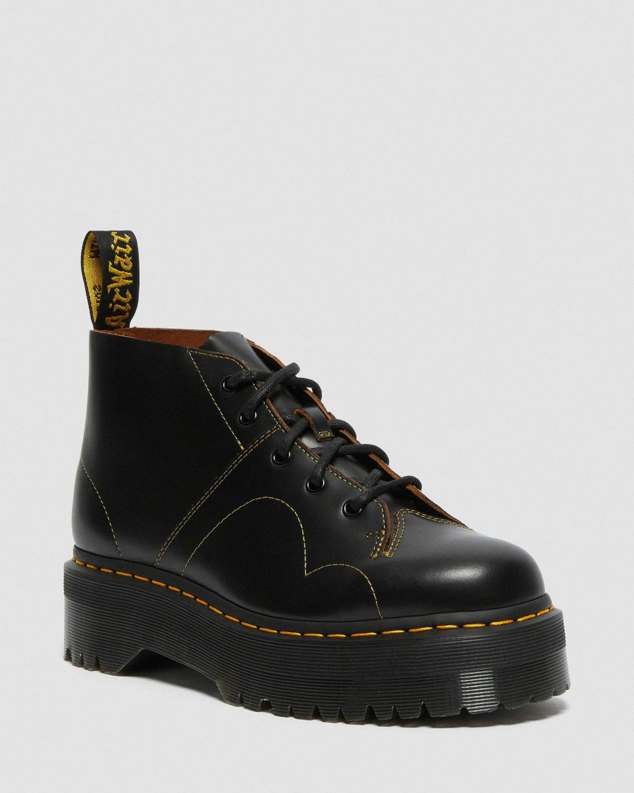 La Mia Genealogia Dr. Martens Piattaforme | Scimmia Con Piattaforma Church Quad In Pelle -Maiharit Musta: Liscio Vintage