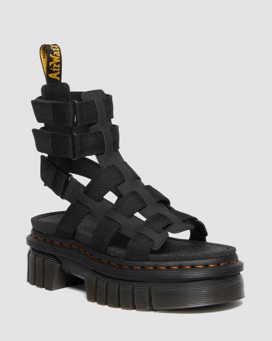 Le Signore Dr. Martens Sandalo Gladiatore | Sandali Gladiatore Con Piattaforma In Pelle Extra Resistente Ricki Musta Ajax+Extra Duro 50/50