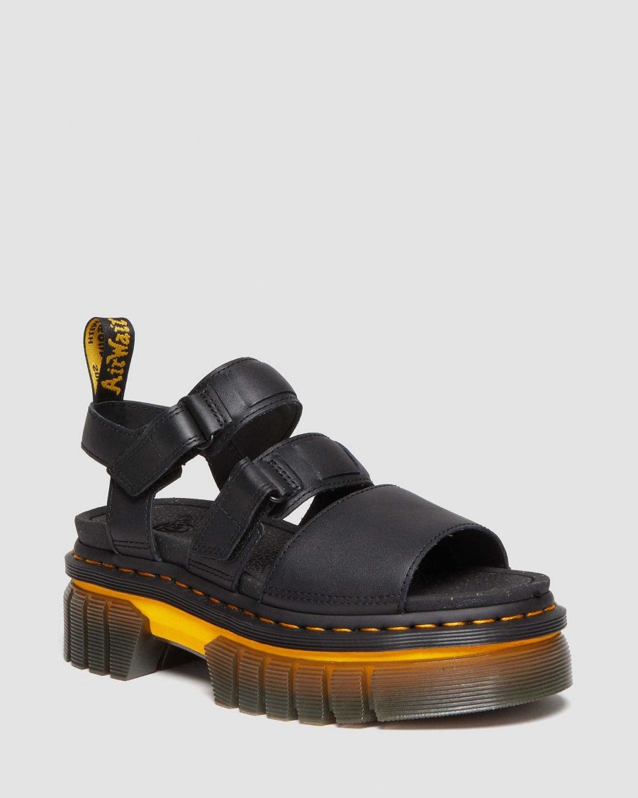 Le Signore Dr. Martens Sandalo Con Plateau | Sandali Ricki Con Plateau E 3 Cinturini In Pelle Con Suola A Contrasto Nero Lucido Lucido