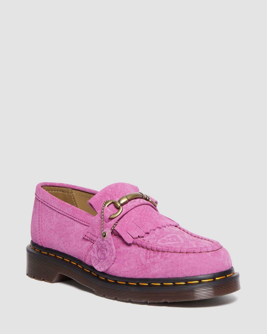 La Mia Genealogia Dr. Martens Tutti I Mocassini | Mocassini Kiltie In Pelle Scamosciata Con Stampa Repello Adrian Snaffle Thrift Pink - Rilievo Pitone In Pelle Scamosciata Di Vitello Repello