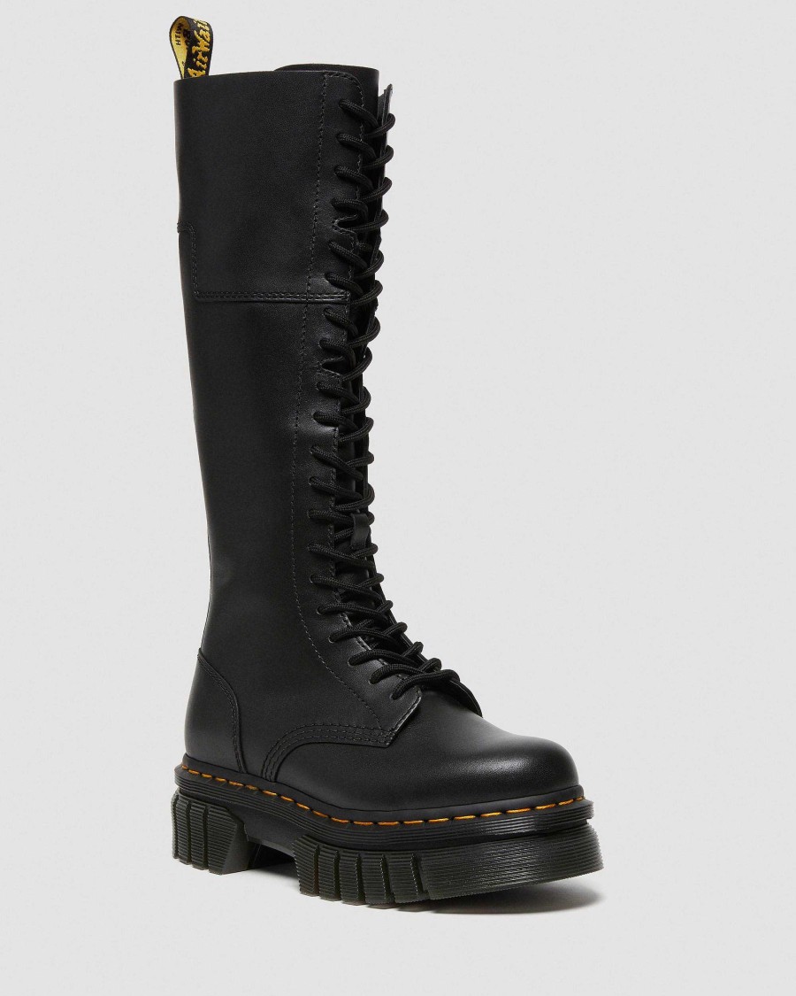 Le Signore Dr. Martens Tenie | Stivali Audrick 20-Eye In Pelle Con Plateau Alto Al Ginocchio Nero: Nappa Lux