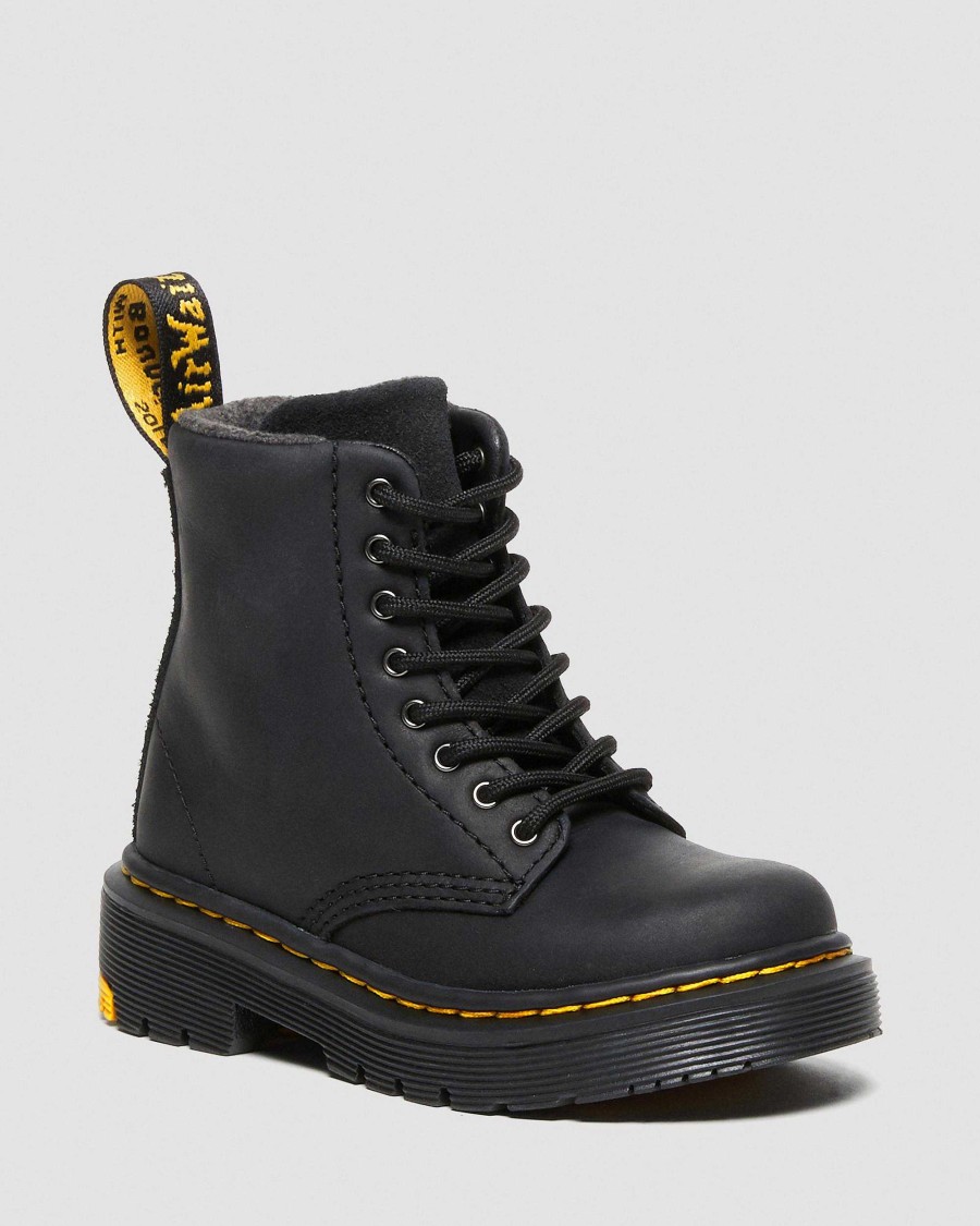 Bambini Dr. Martens Maihar Per Bambini | Stringate Per Bambini 1460 Wintergrip In Pelle Scamosciata -Maiharit Musta-Yellowstone Wp