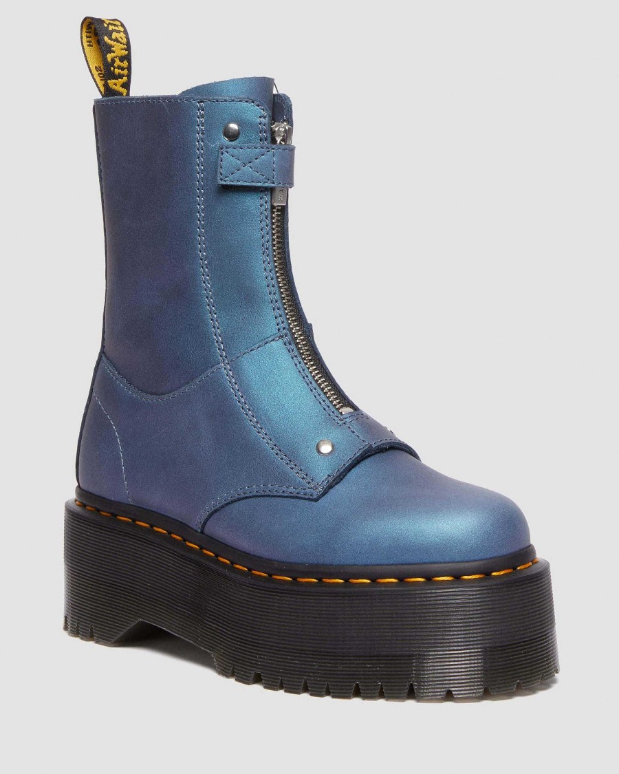 Le Signore Dr. Martens Maihar Dal Manico Alto | Piattaforma Jetta Hi Max In Pelle Metallizzata -Maiharit Deep Blue Pull Up Shift