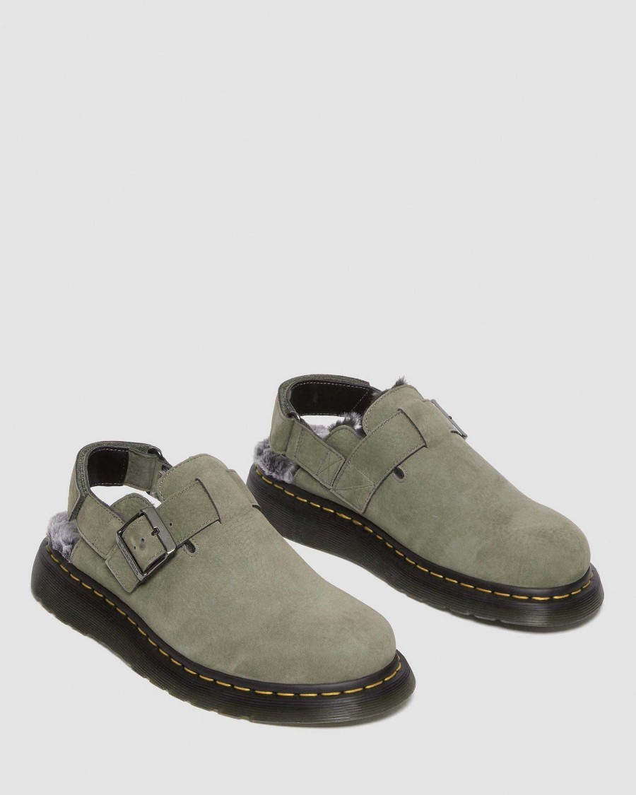 Le Signore Dr. Martens Pantofole | Techo Turco Jorge Ii Pelliccia Sintetica -Lipokkaat Grigio Nichel — Nabuk Milled Wp